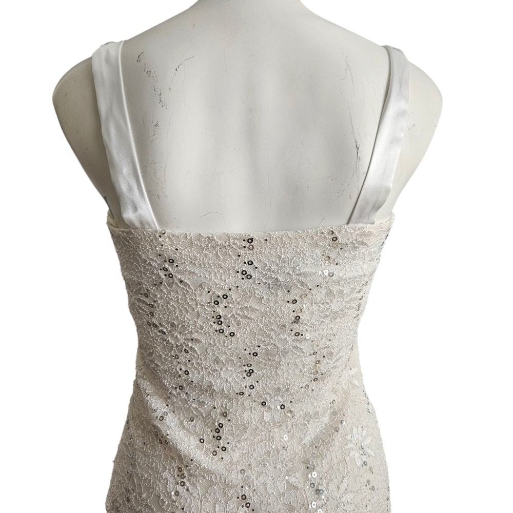 R & M Richards White Sequined Lace Midi Dress Size 6 Wedding Guest Dress - Picture 5 of 11
